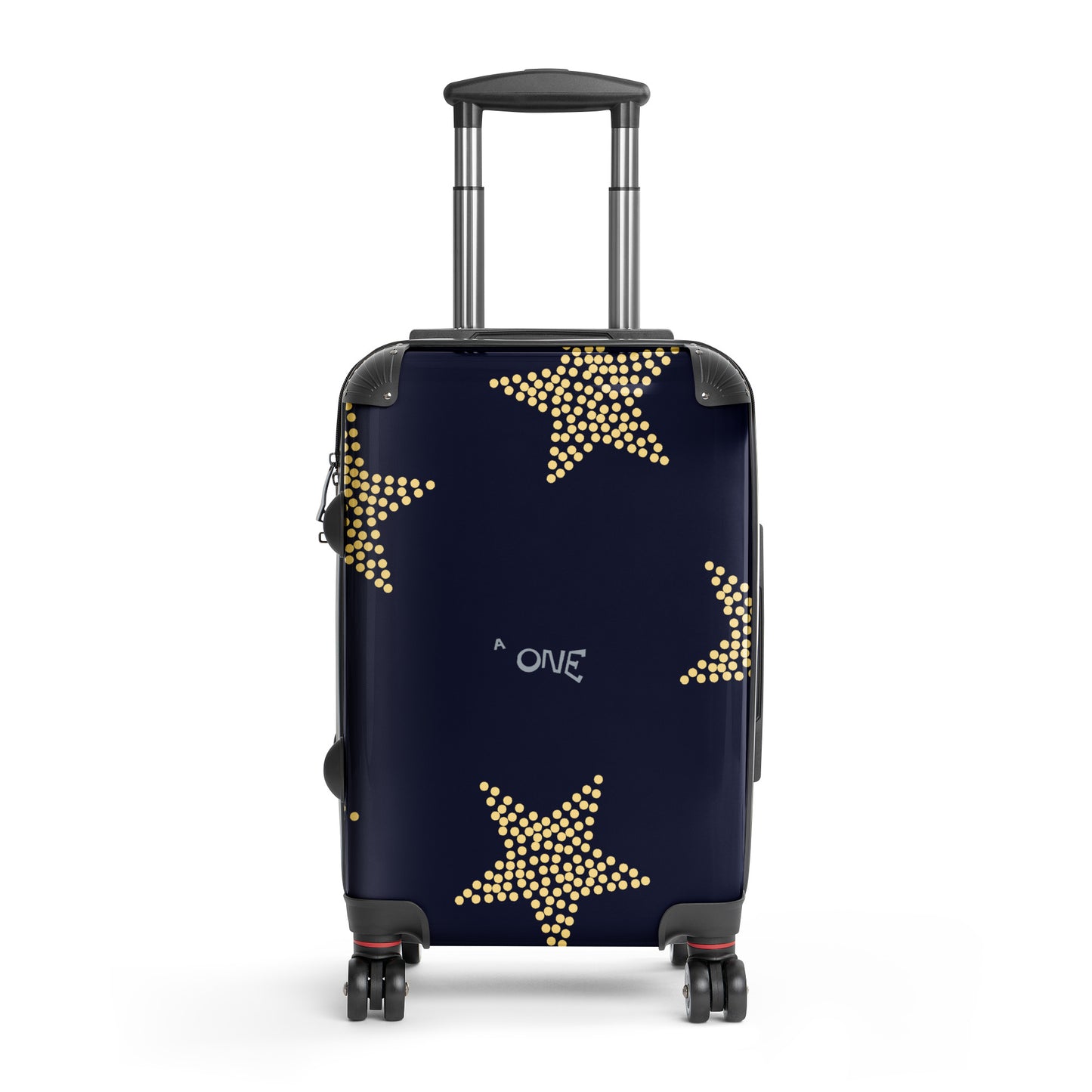 Hard-shell suitcase with 360° wheels featuring a star design on navy background.
