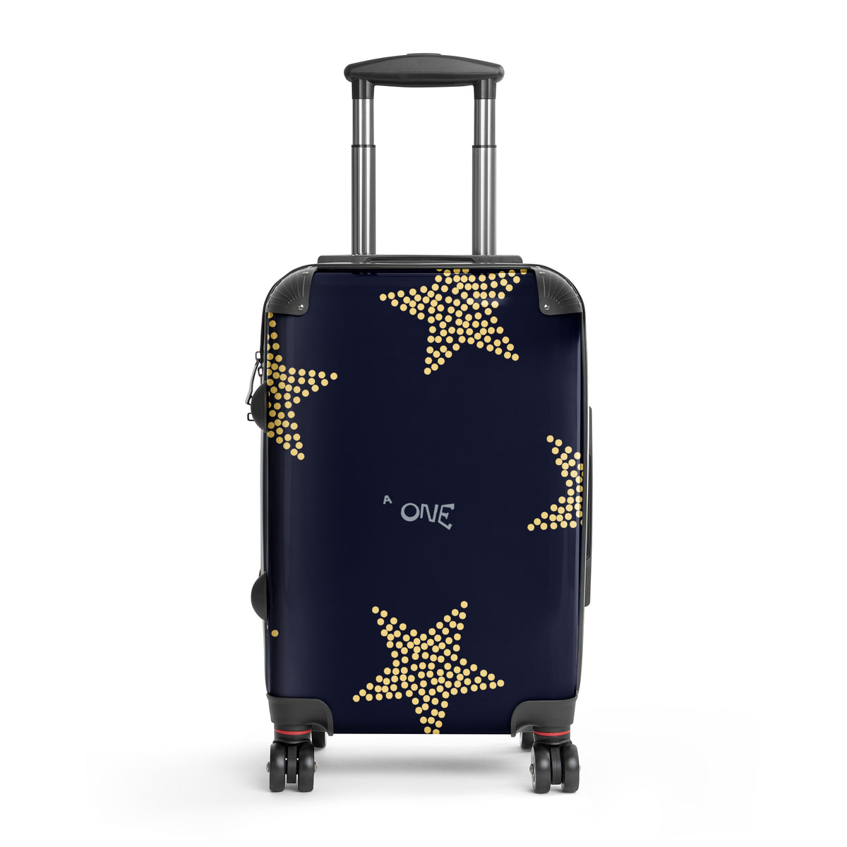 Hard-shell suitcase with 360° wheels featuring a star design on navy background.
